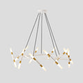 41 White & Golden Modern Chandelier Light Fixture, Branch Design With Frosted Tubes, Black Cords, Adjustable Height Pendant Light For Dining Room, Living Room, Or Kitchen Island Bulb Not Included