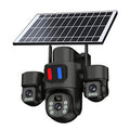 Three Lens 6MP HD Solar Powered Security Camera 5X Zoom PTZ Color Night Vision Red Blue Alarm Wireless WiFi Outdoor AI Human Detection Weatherproof Camera