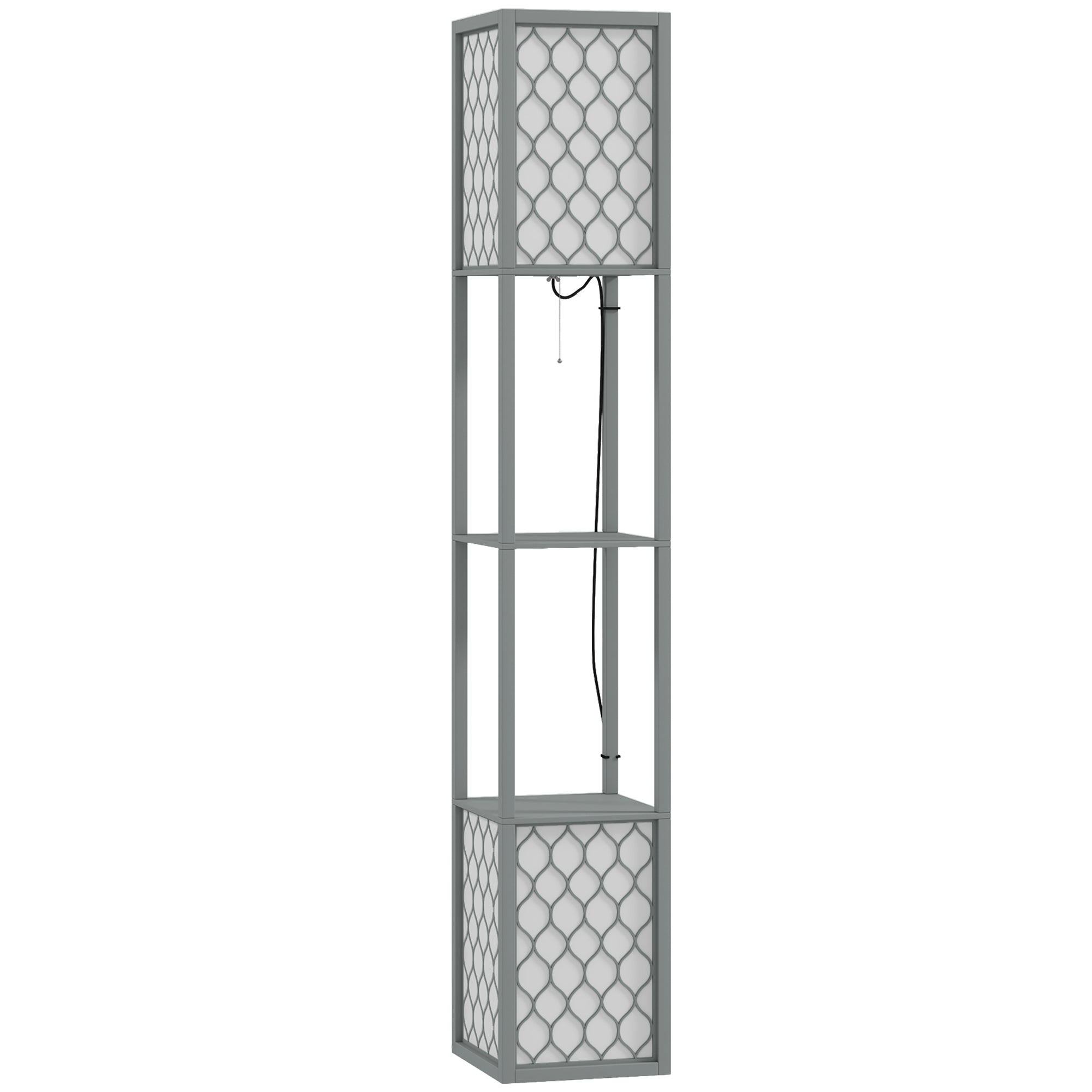 Floor Lamp With Shelves, Dual Light, Modern Tall Standing Lamps, With Pull Chain Switch (Bulb Not Included), Light Grey