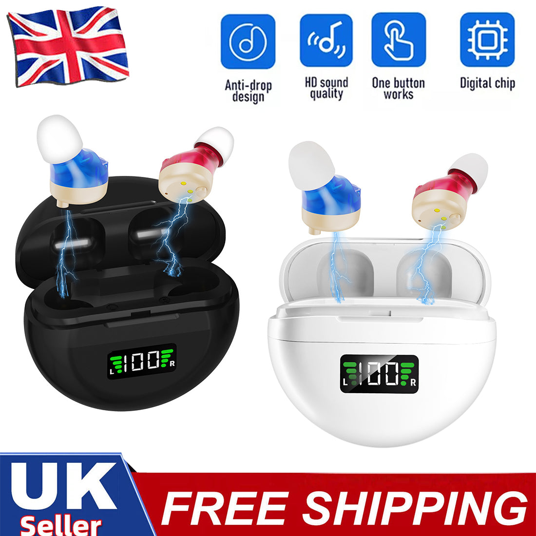 1Pair Rechargeable Digital Hearing Aids In-Ear Invisible Sound Voice Amplifier UK — kaufen online Deutschland