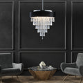 18-inch Modern Crystal Chandelier With Black Imitation Velvet Anti-Glare Shade, Adjustable Height, 8-Light G9 Base For Dining Room, Living Room, Or Bedroom Bulb Not Included