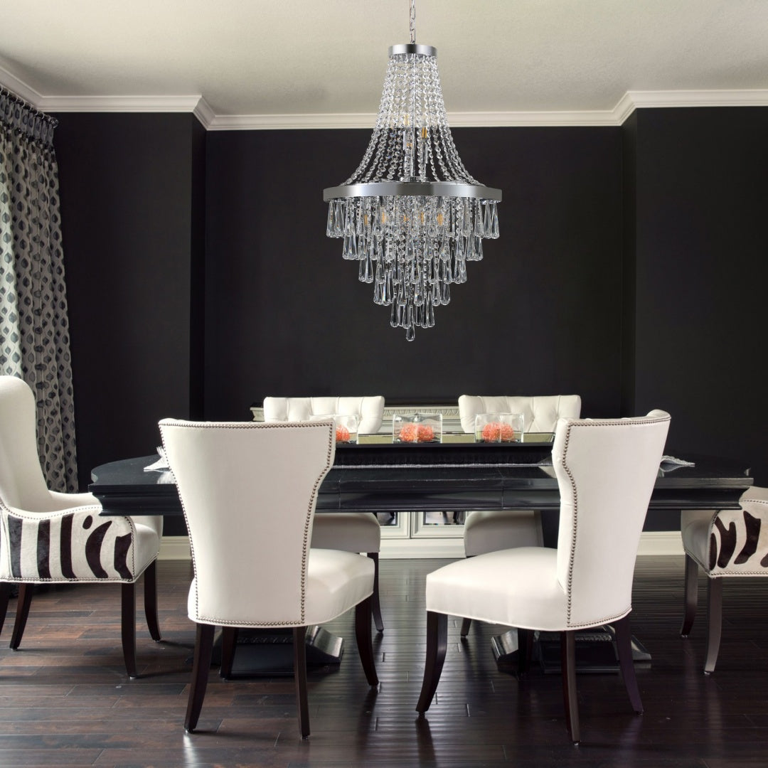 20  Chrome Crystal Chandelier With Adjustable Height, Modern Ceiling Light Fixture For Living Room, Dining Room, Staircase, 11-Light E12 Bulb Base  No Bulbs