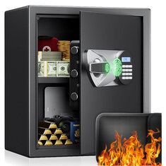 Biometric Safe Box 1.2 Cub Home Security Safe Fingerprint Recognition Keypad Lock Box With Keys Dual Alarm System Fireproof Bag 1.2 Cubic Feet Black