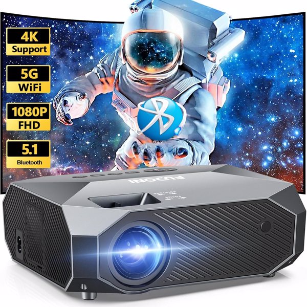 Projector With 5G WiFi And Bluetooth, Native 1080P, Supports 4K, Suitable For Mobile Phones,PCs,TV Sticks,PS5,...