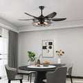 52 Modern Black Ceiling Fan With Light, 6 Fan Blades And Industrial Cage Design, Adjustable Speed For Living Room, Bedroom, Dining Room  Silent 6-Speed Reversible DC Motor  Bulb Not Included
