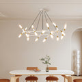 41  White & Golden Modern Chandelier Light Fixture, Branch Design With Frosted Tubes, Black Cords, Adjustable Height Pendant Light For Dining Room, Living Room, Or Kitchen Island Bulb Not Included