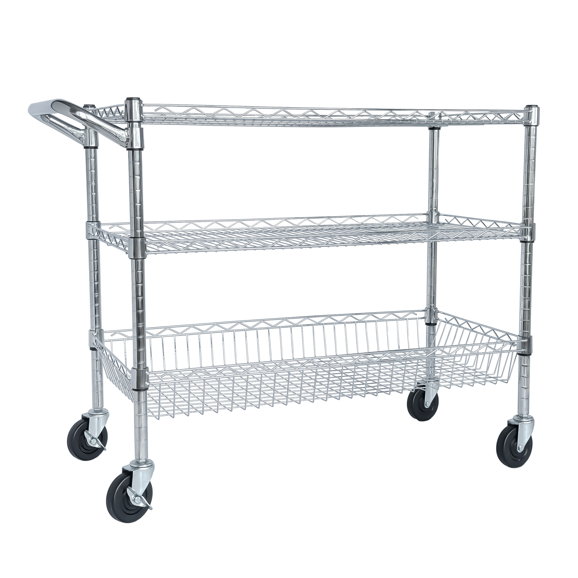 Heavy Duty Rolling Utility Cart,3 Tier Rolling Carts With Wheels,with Handle Bar & Shelf...