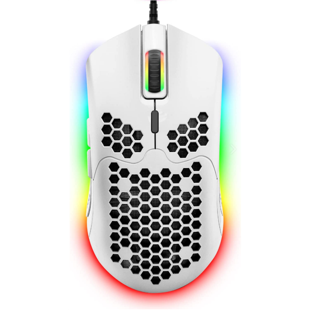Wired Lightweight 6 RGB Backlit Gaming Mouse With 7 Buttons 6400DPI For PC Gamer----White