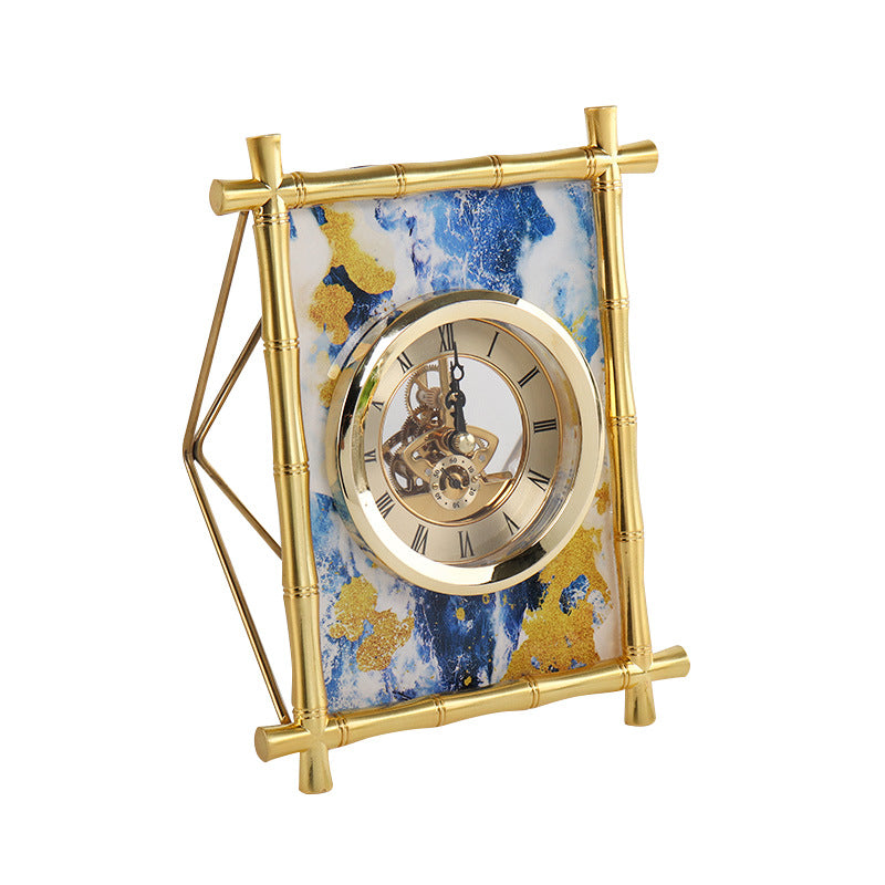 European Style Living Room Bedroom Desktop Electronic Silent Metal Clock And Watch Model Room Soft-Covered Clock...