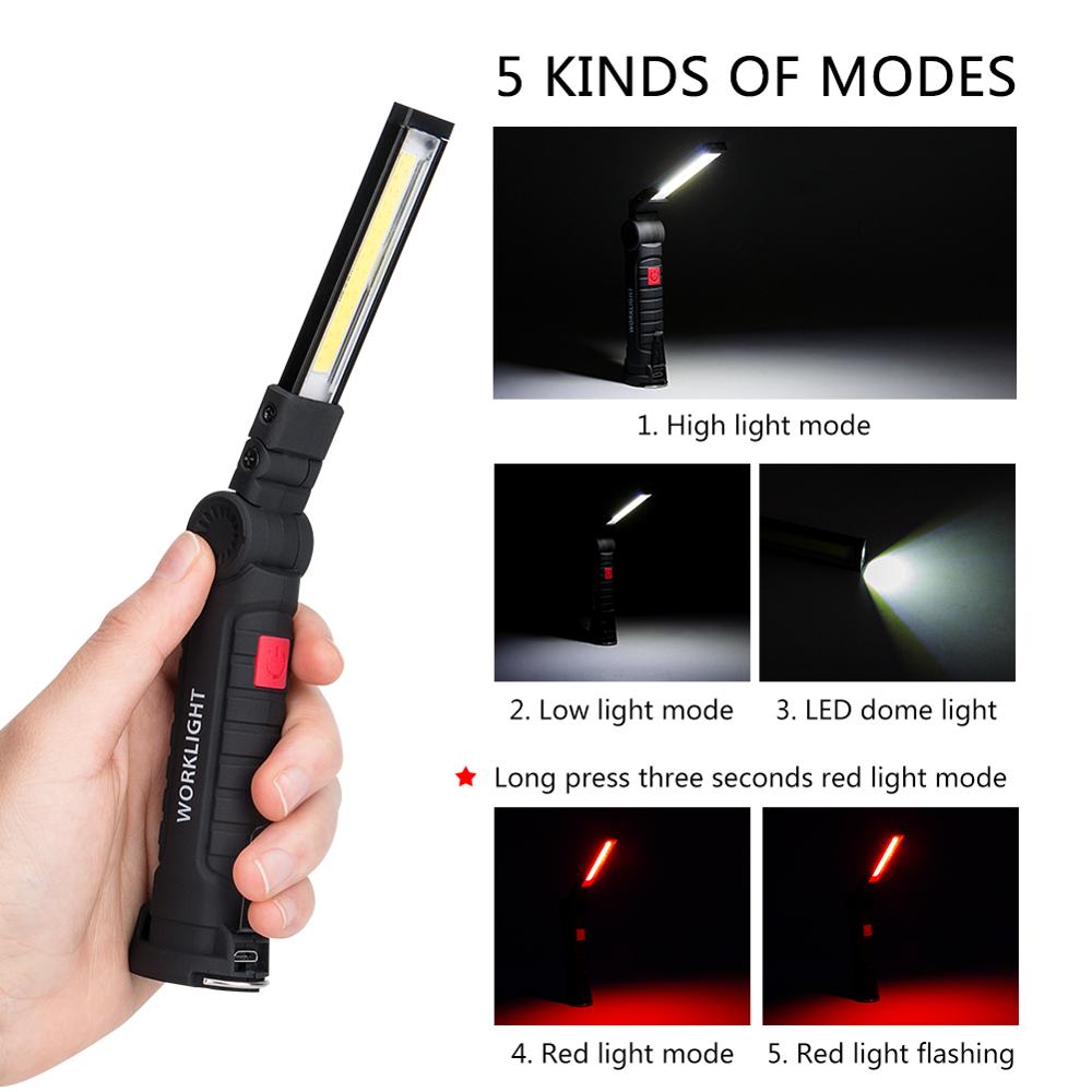COB LED Tactical Flashlight USB Rechargeable Torch Waterproof Work Light Magnetic Lanterna Hanging Lamp For Night...