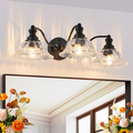 24 Inch 3-Light Vintage Bathroom Wall Sconce Elegant Black Metal And Glass Lampshade Vanity Light Fixture For Bathroom, Hallway, Or Bedroom Bulb Not Included