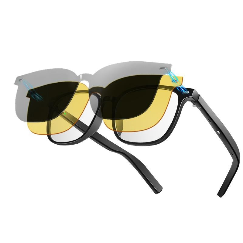 Smart AI Bluetooth Glasses With Magnetic Interchangeable Lenses- UV&Blue Light&Night Vision, Open Ear Speakers,...