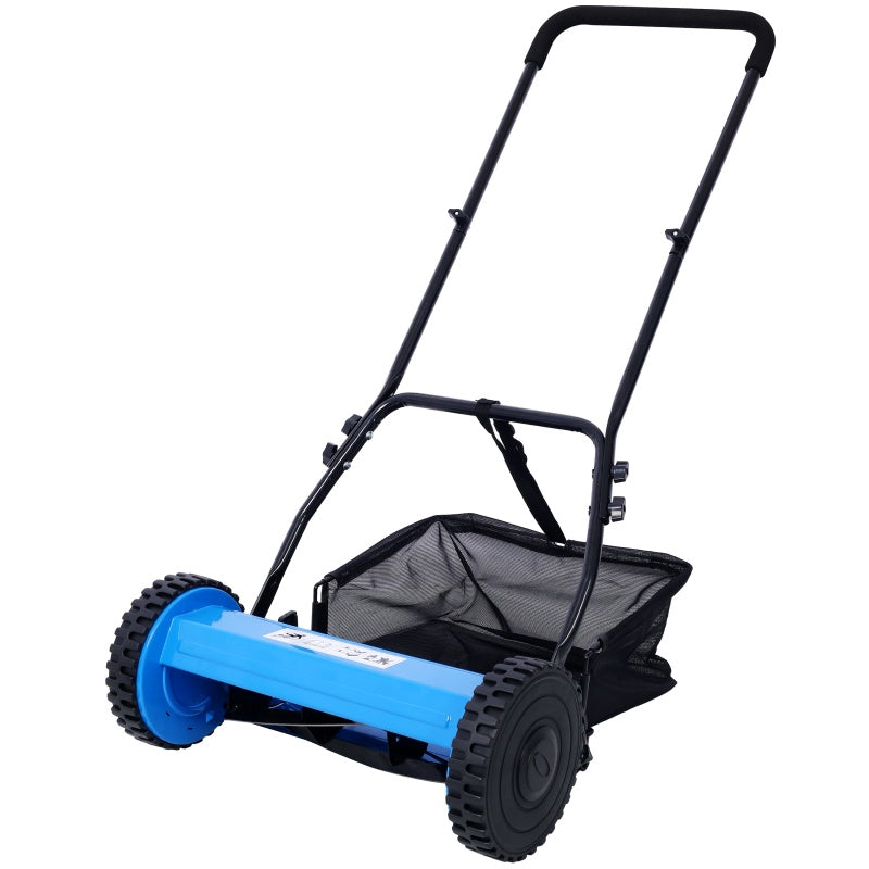 14 Inch 5-blade Hand Push Scroll Lawn Mower With Grass Device, Blue