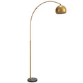 180cm Arc Floor Lamp For Living Room, Modern Adjustable Standing Lamp With Foot Switch, Faux Black Marble Base And Bell Shade For Home Offices, Bedrooms, Gold Tone