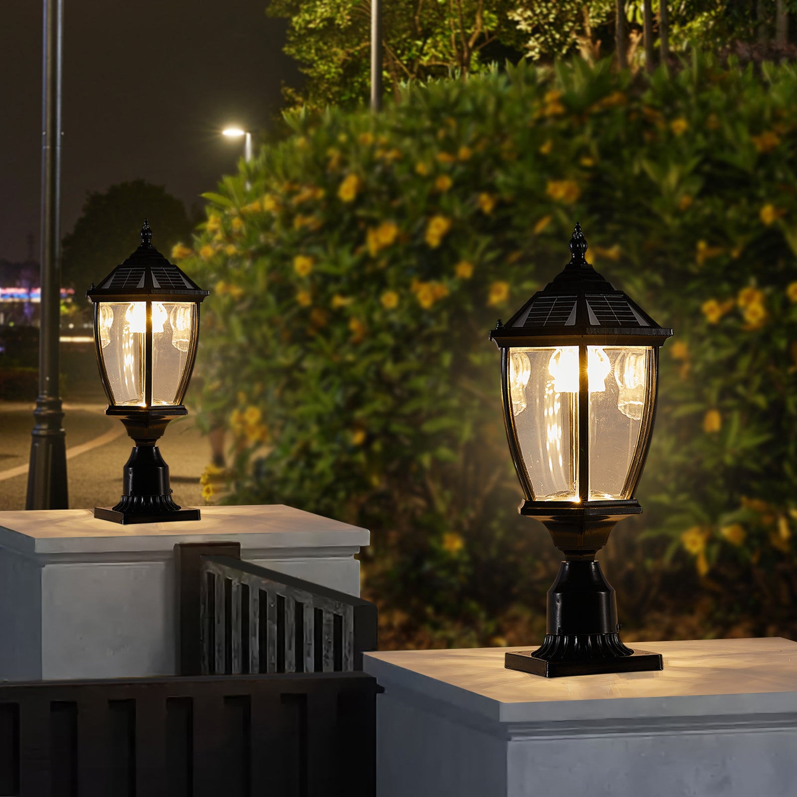 Black Solar Powered LED Outdoor Lantern, Vintage Garden Light With Elegant Glass Design For Pathways, Yards, And...
