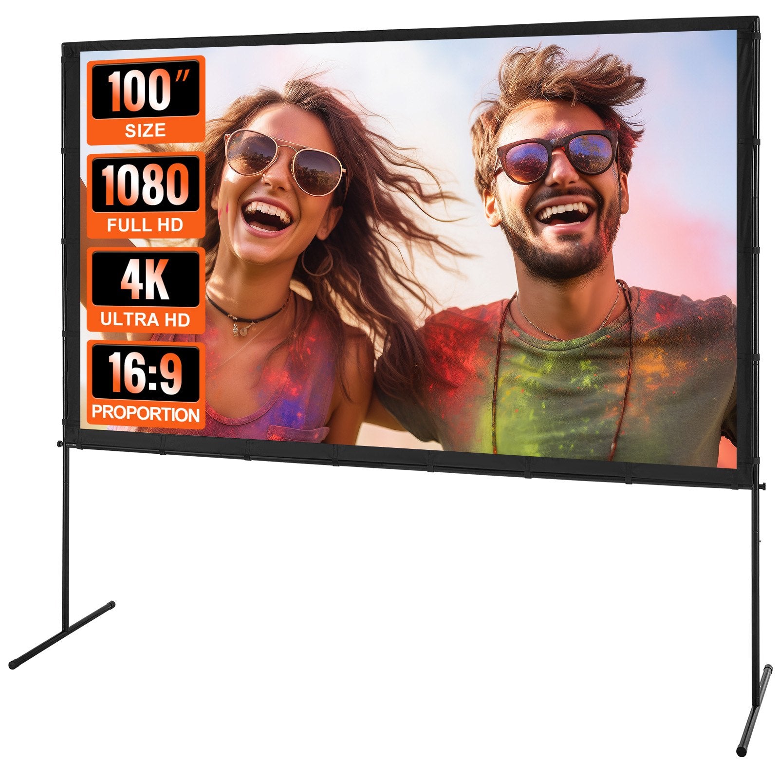 Projector Screen With Stand, 100 Inch 16:9 4K 1080 HD Outdoor Movie Screen With Stand, Wrinkle-Free Projection...