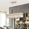 Modern Crystal Chandelier For Dining Room 8-Light Gold Rectangle Raindrop Chandelier Contemporary Rectangular Pendant Light Fixture For Kitchen Island Bar L39.4  X W9.8   X H8.7  Bulb Not Included