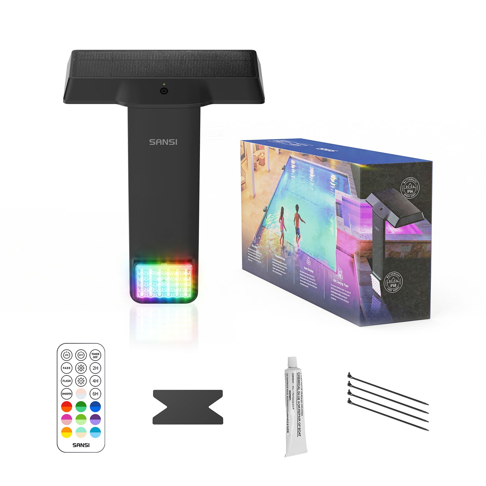 SANSI Solar Poolside RGB Light With Remote Rechargeable IP68 Waterproof Pool Light For Inground & Above Ground Pools...