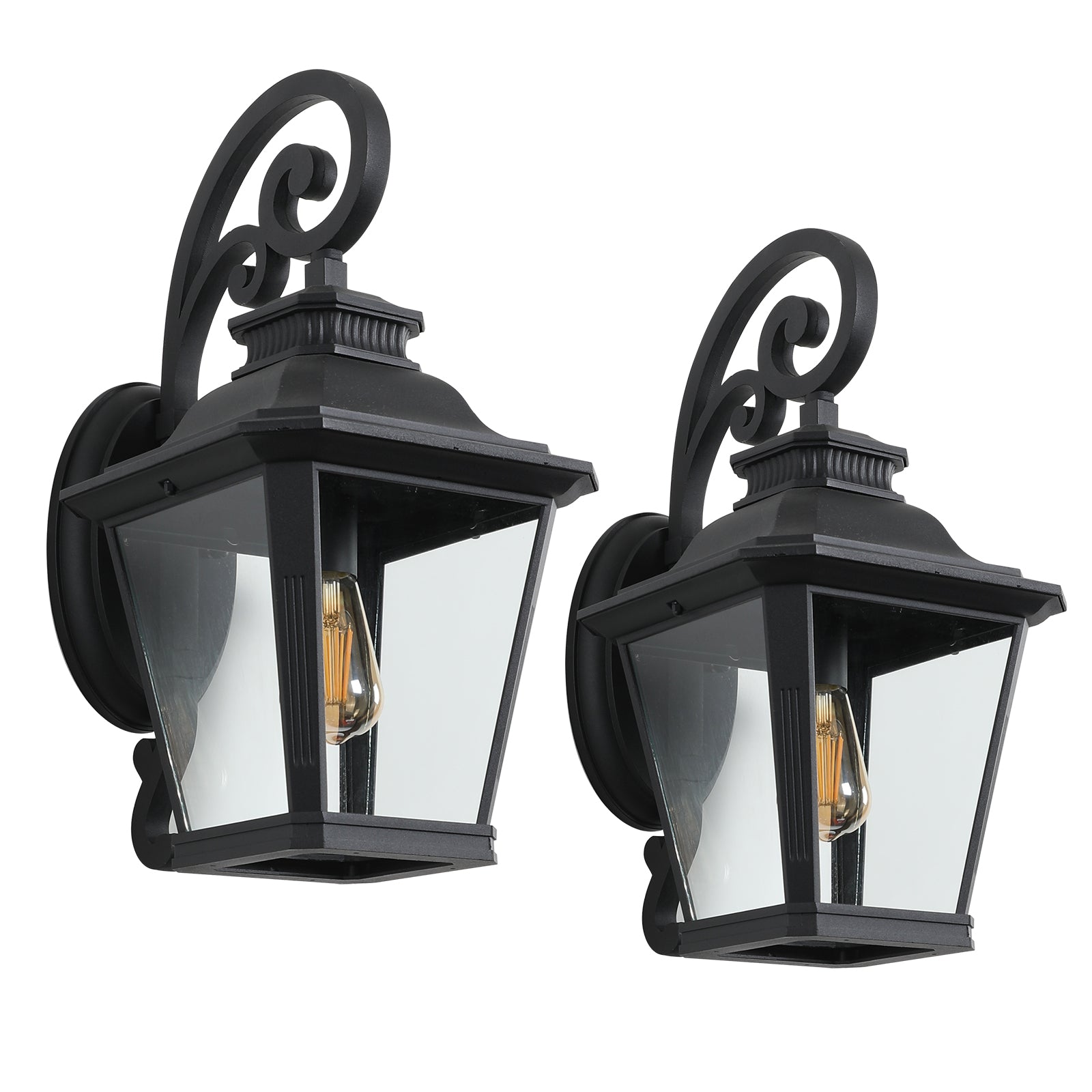 21 H  1-Pack Outdoor Wall Lantern Light  Vintage Black Metal & Clear Glass Sconce With Decorative Scroll Design For Porch, Patio, And Garden Lighting  Bulb Not Included