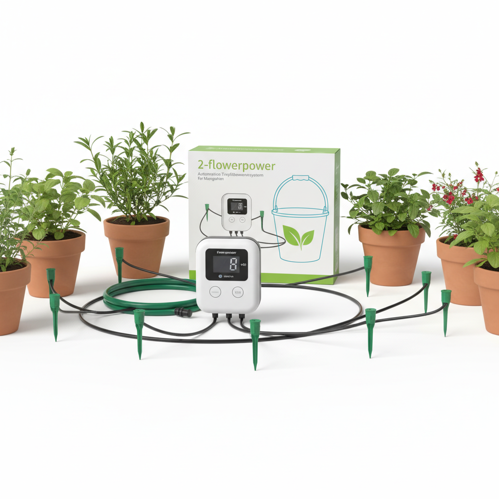2-flowerpower automatisches Tropfbewässerungssystem im Kleingarten