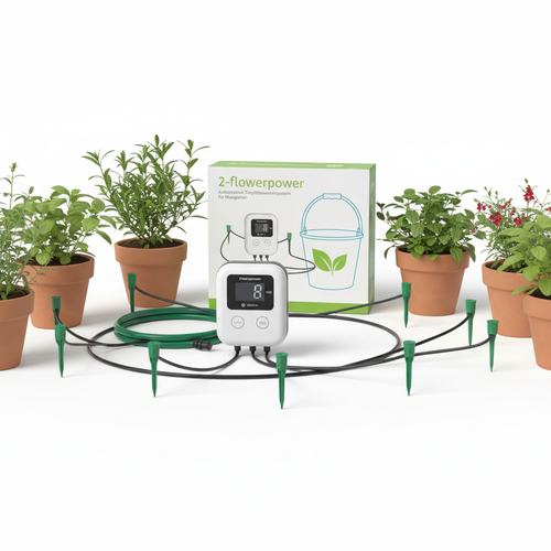 2-flowerpower automatisches Tropfbewässerungssystem im Kleingarten