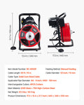 Drain Cleaner Machine 50 FT X 1/2 Inch, Manual Feed Sewer Snake Auger With 4 Cutters & Air-Activated Foot Switch For 2" To 6" Pipes