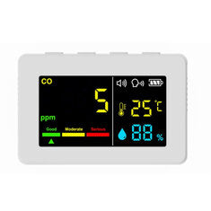 Portable Air Quality Meter 3in1 CO Temperature and Humidity Tester Color Screen Carbon Monoxide Detector with Voice Alarm and Electric Quantity Display Function