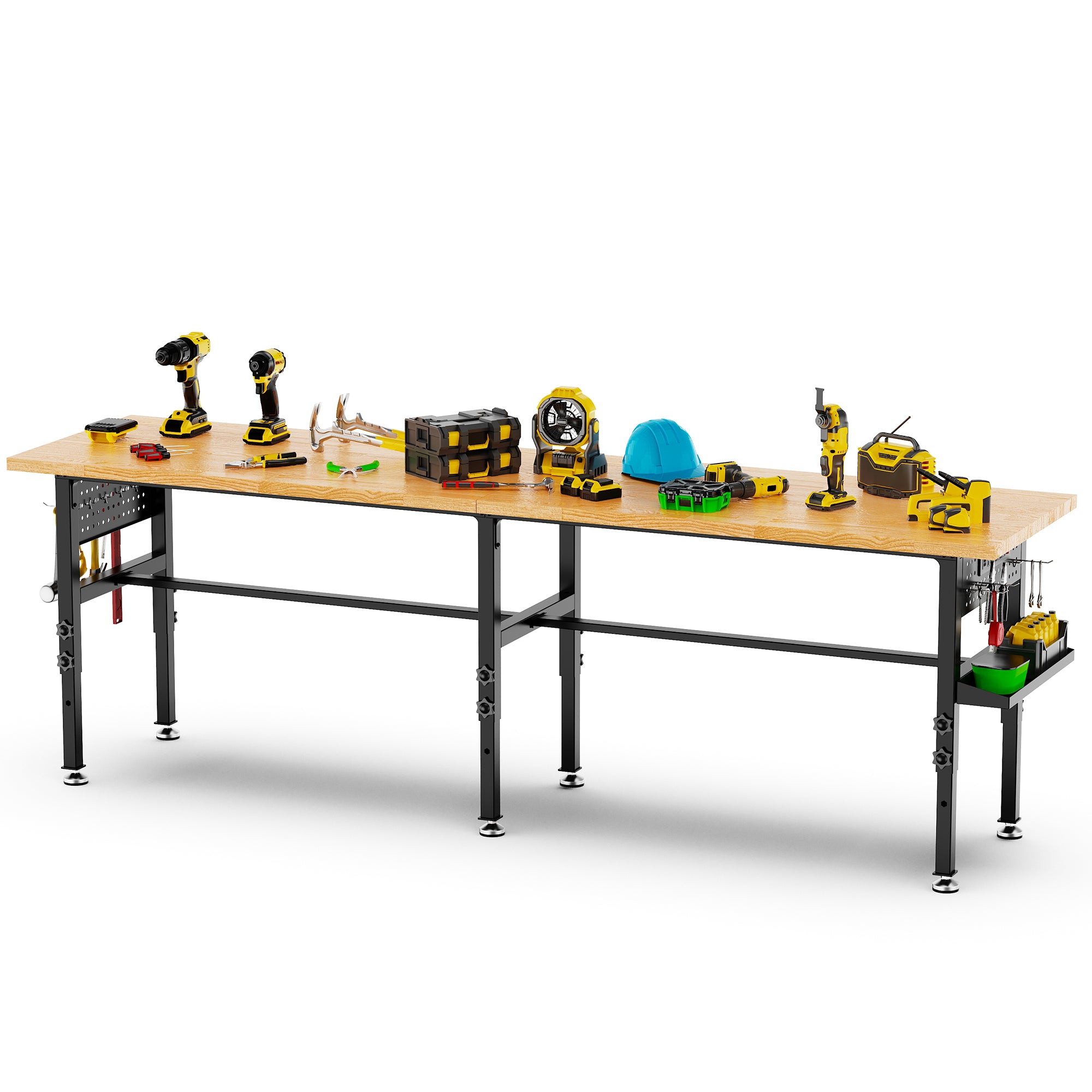 96in Adjustable Workbench With Side Pegboard, Solid Wood Top, 2000 Lbs Capacity, Adjustable Height Garage Work Table...