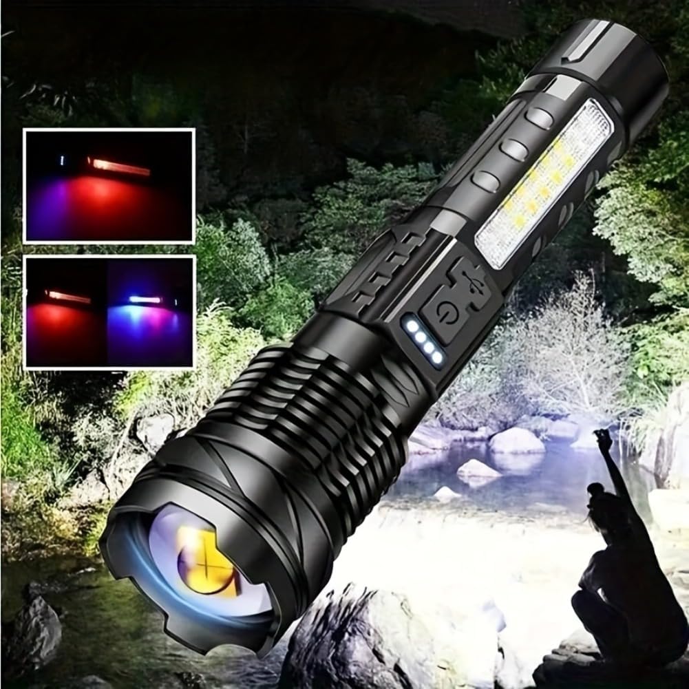 LED Super Powerful Rechargeable Torch Flood Light,Focus Adjustable Water Resistant Handheld Light For Outdoor...