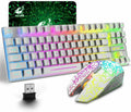 Wireless Mechanical Gaming Keyboard And Mouse Combo 87 Key Anti-ghosting RGB PS4 White