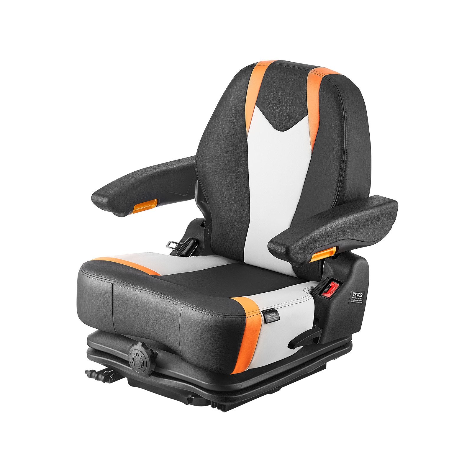 Universal Forklift Seat, Tractor Suspension Seat With Adjustable Back, Armrest & Safety Belt, Secure Fold Down Tractor Seat With Micro Switch, Lawnmower Seat For Skid Loader Bulldozer