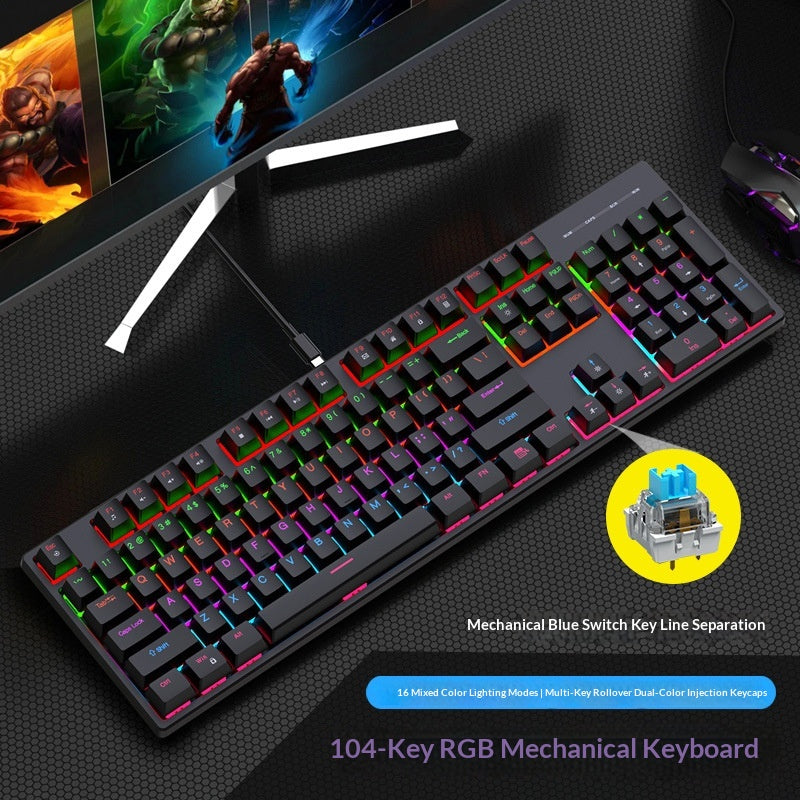 Type-C Port Wired Blue-switch 104-key Mechanical Keyboard
