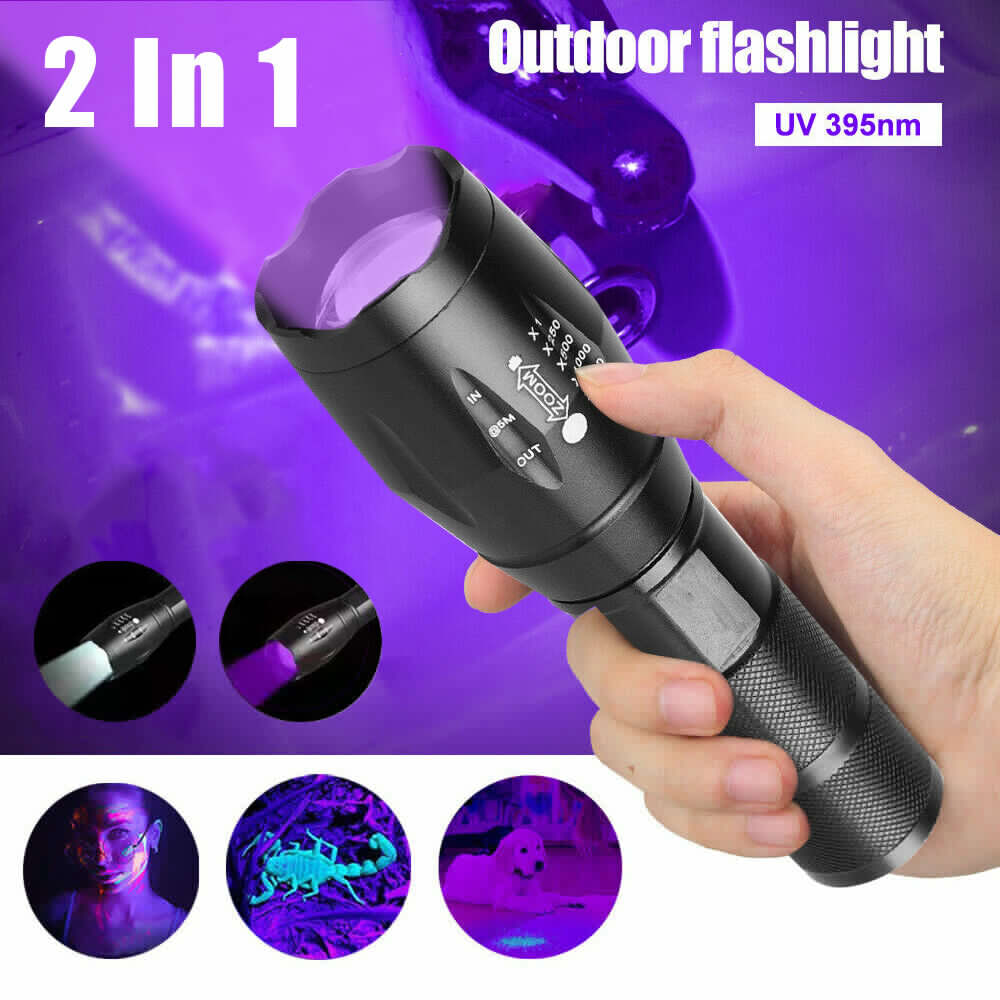 UV Torch Ultra Violet Flashlight Zoomable Blacklight Lamp LED Super Bright 250000lm 2 In 1 395nm Mini Pocket...
