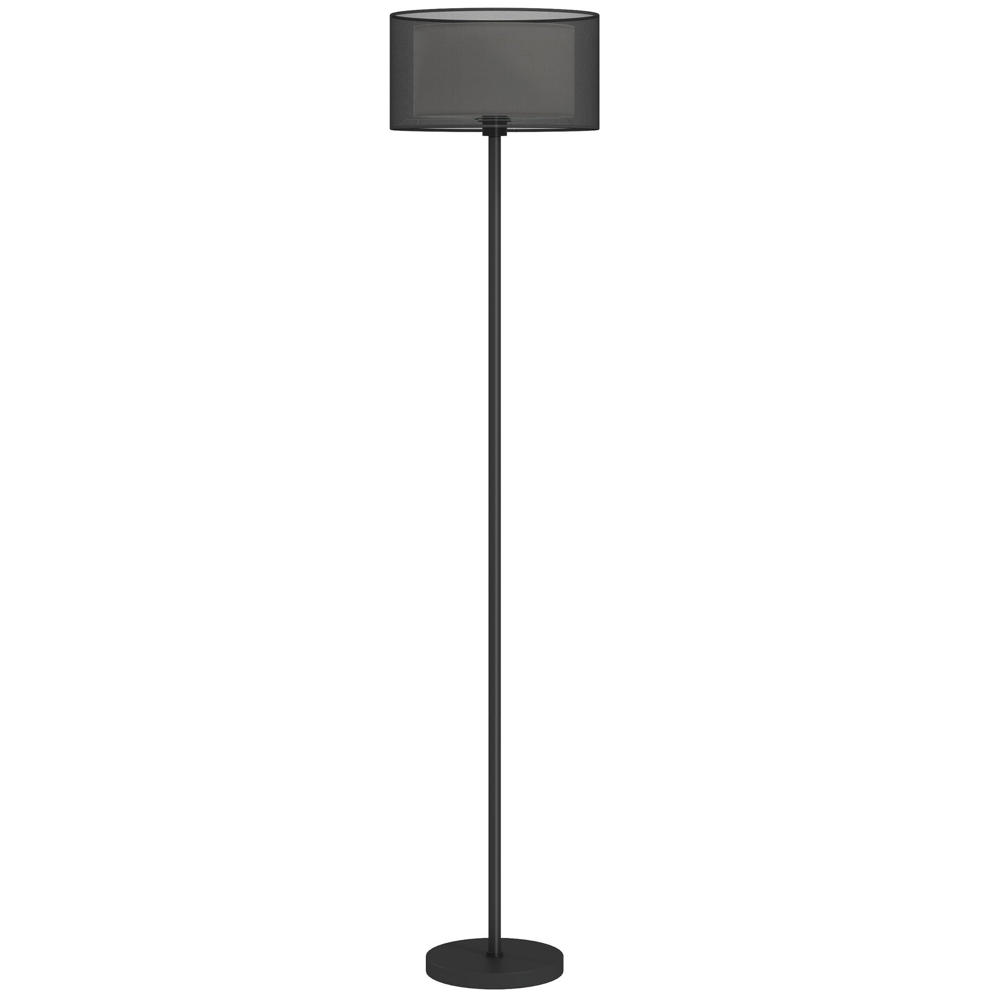 Floor Lamp For Living Room, Modern Standing Lamp With Double Layer Shade & Foot Switch, Minimalist Tall Pole Lampshade For Bedroom, Office, Black