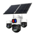 AOV 4G 15MP HD Three-lens Solar Security Camera Outdoor PTZ Night Vision 2-Way Audio Blue Red Light Deterrent 24/7 Recording Waterproof Outdoors CCTV Cameras