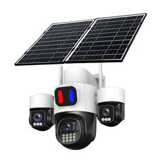 AOV 4G 15MP HD Three-lens Solar Security Camera Outdoor PTZ Night Vision 2-Way Audio Blue Red Light Deterrent 24/7 Recording Waterproof Outdoors CCTV Cameras