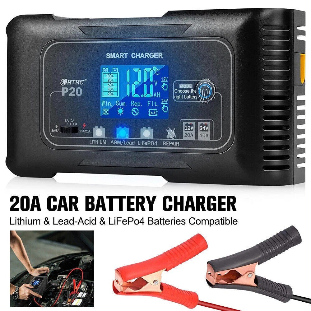 Support Pan European-Car Intelligent Battery Charger Automotive Lithium LiFePO4 AGM GEL 12-24V 20A-10A