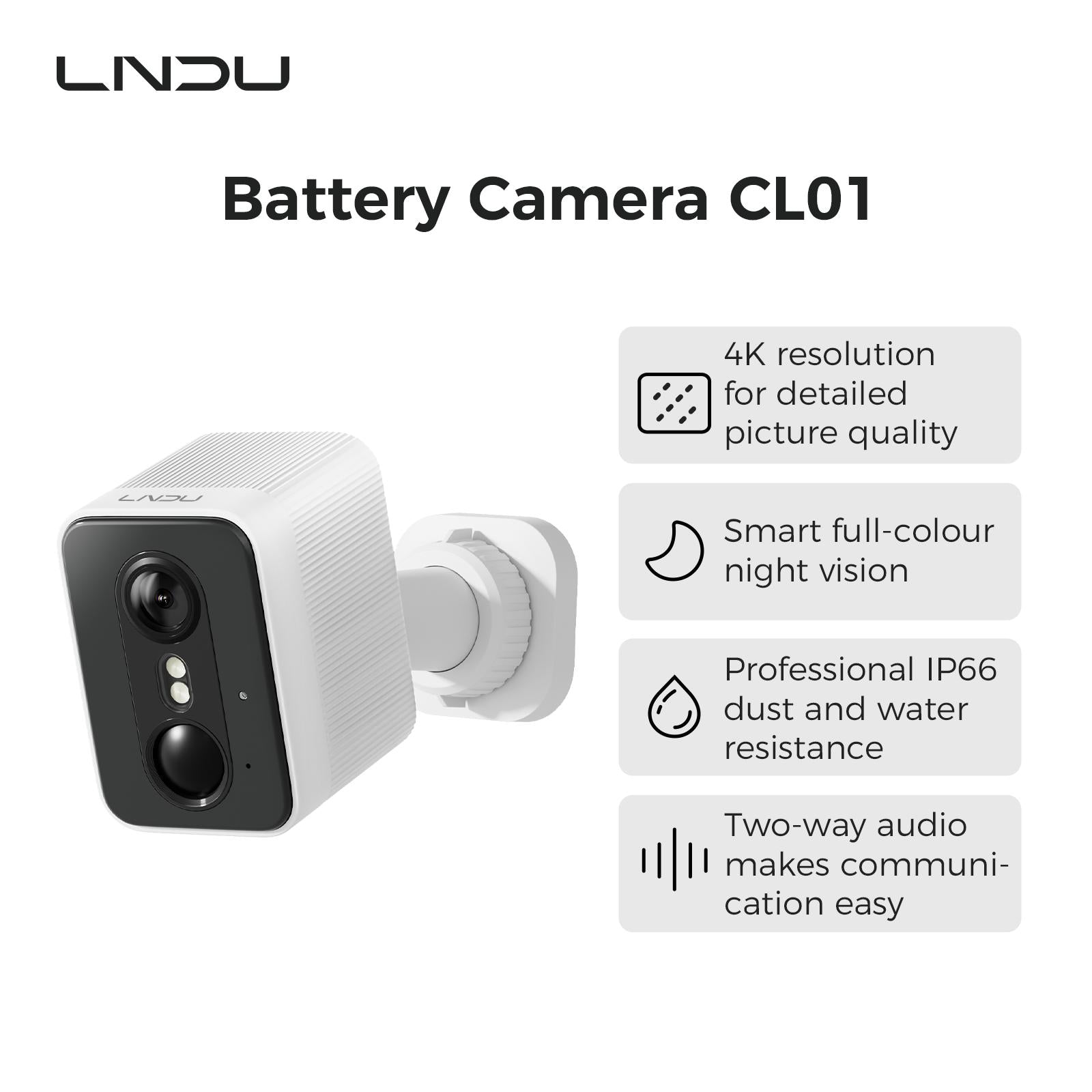 LNDU CL01 4K Wireless Security Camera 143 Degree Wide Angle Infrared Night Vision Human Body Sensing Dual...