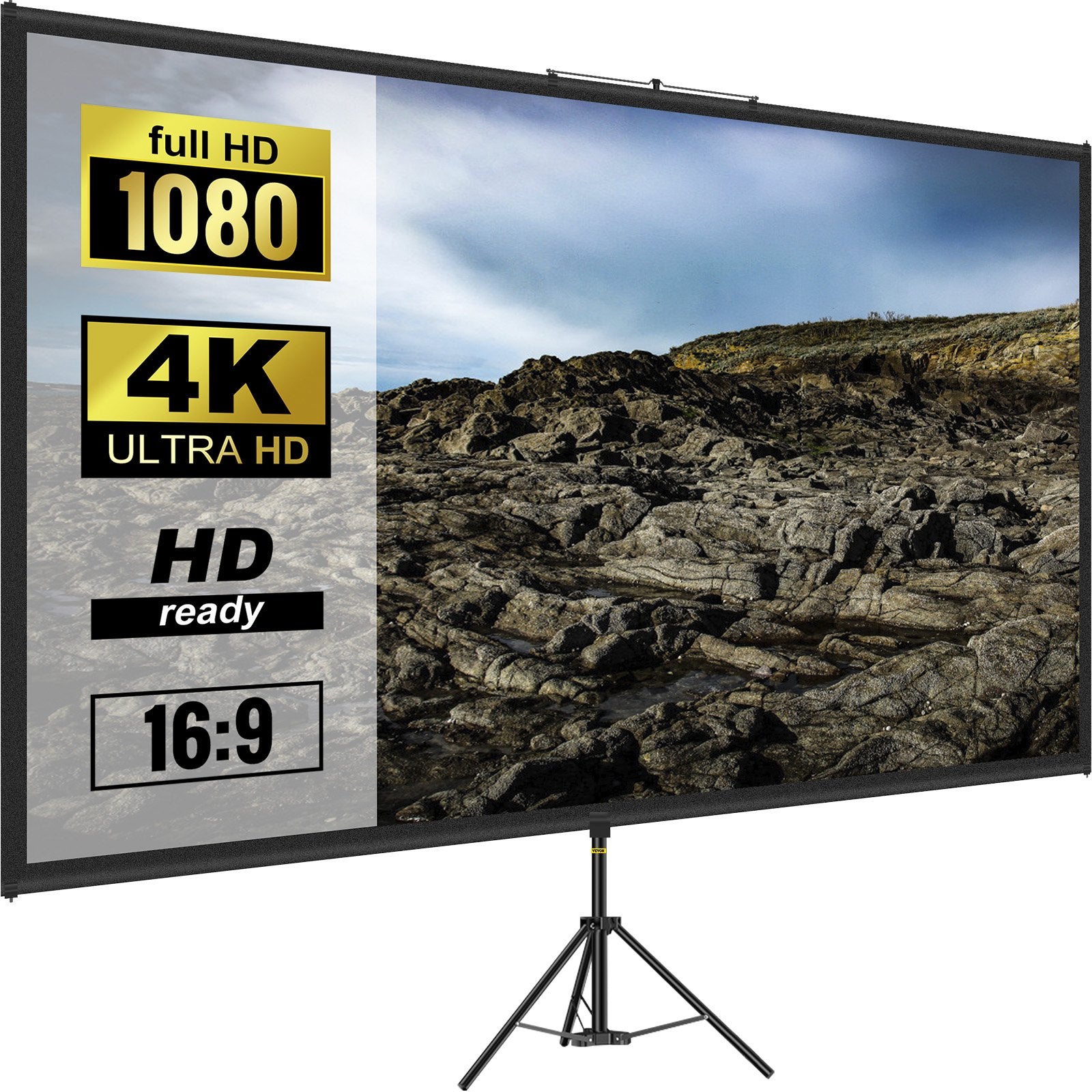 Tripod Projector Screen With Stand 100inch 16:9 4K HD Projection Screen Stand Wrinkle-Free Height Adjustable...