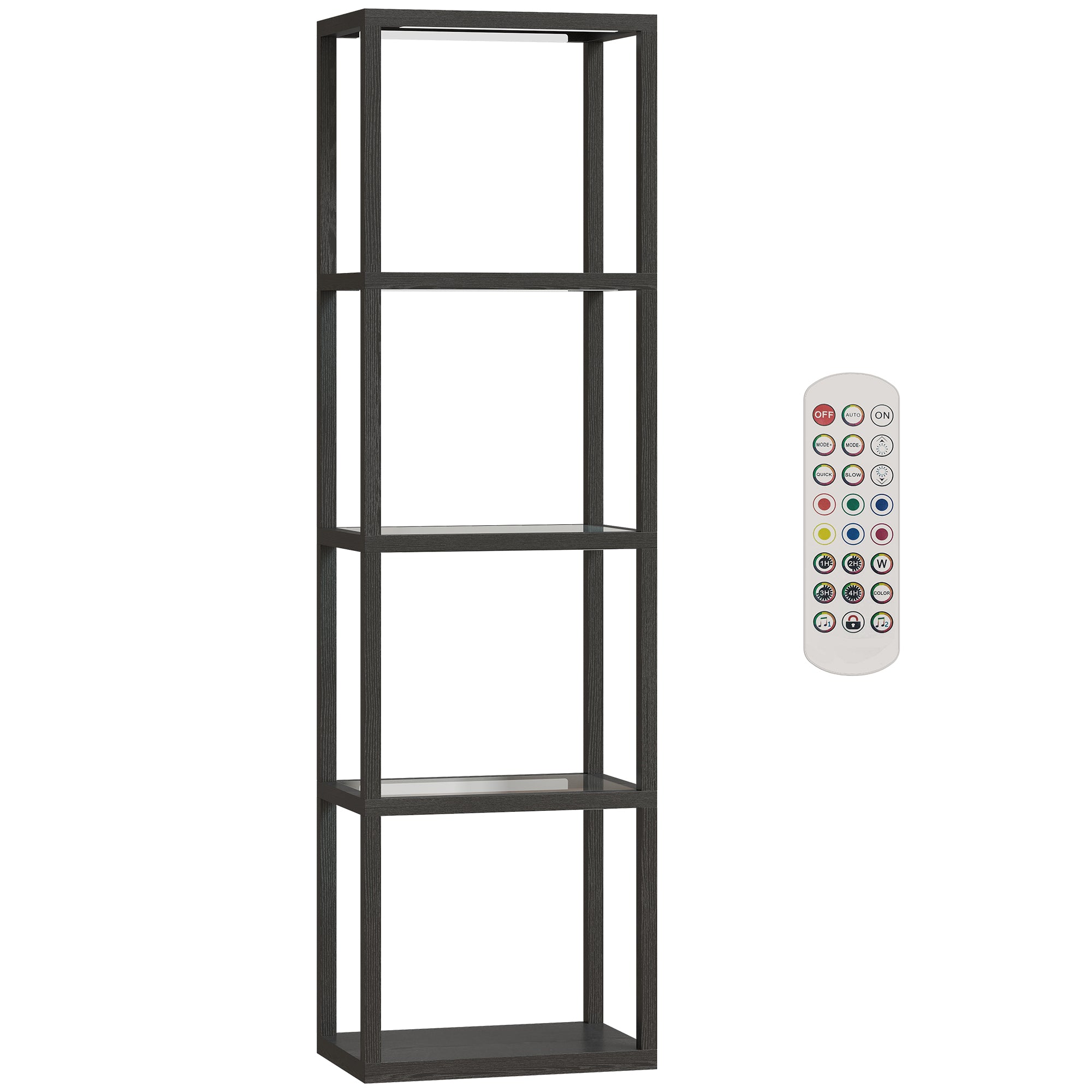 RGB Stehlampe Mit Glasregalen, 4-Ebenen-LED-Stehleuchte Mit Fernbedienung, Musiksynchronisation, Schwarz