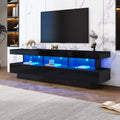 160X38X50.5cm Black High Gloss TV Stand With 3 Glass Shelves, LED Lighting, App Control, Bluetooth Connectivity For 70 Inch TV, High Gloss Glass TV Stand, Smart TV Stand