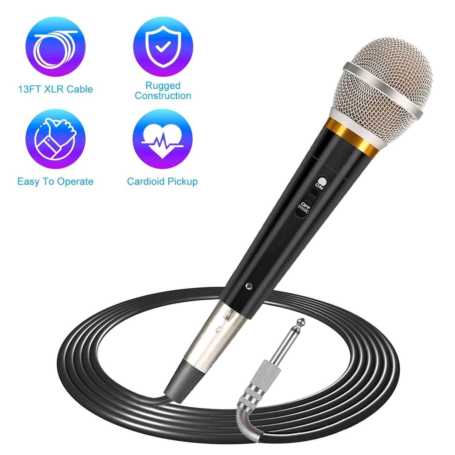 Handheld Dynamic Microphone Wired XLR Microphone With On Off 13ft Detachable XLR Cable Professional Studio & Live...