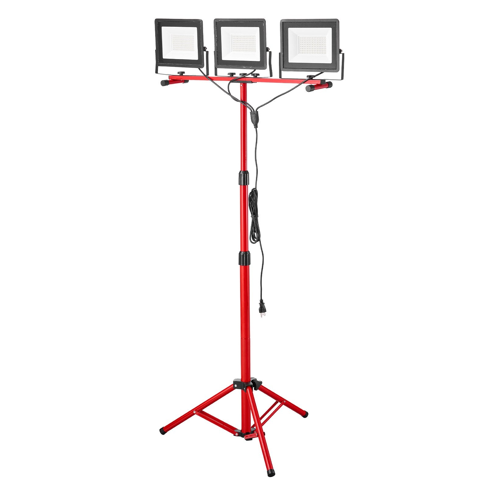 LED Work Light With Stand, 21000 Lumens, Three-Head Portable Camping Light With Individual Switch, Tripod Stand, 10.83 Ft Power Cord, For Indoor Outdoor Job Site Construction, IP65 Waterproof