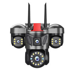 Guudgo 6MP Triple Lens Security Camera Wireless Outdoor WiFi 360° View 10X Zoom Color Night Vision Human Detect 2 Way Audio IP66 Waterproof CCTV Cameras