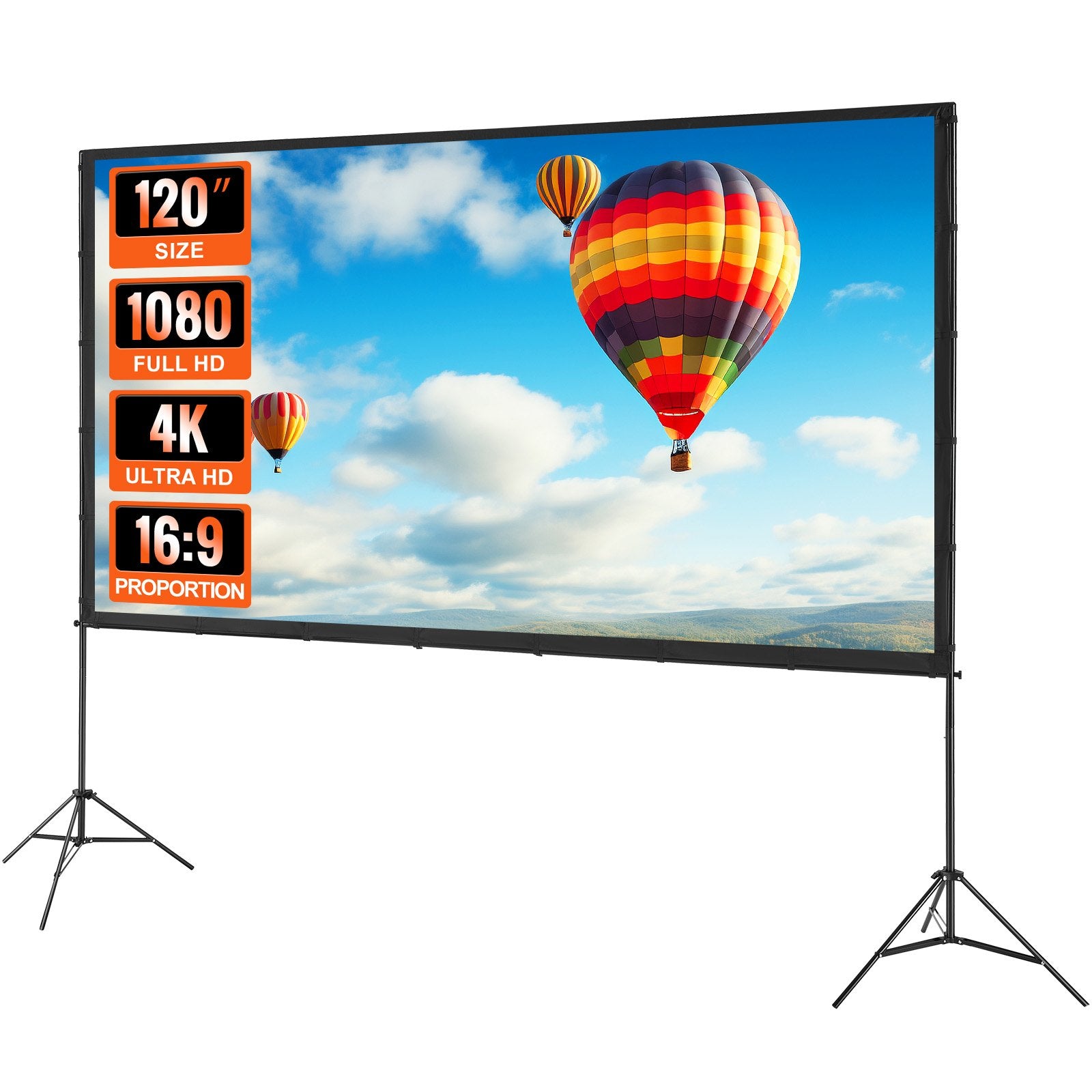 Projector Screen With Stand, 120 Inch 16:9 4K 1080 HD Outdoor Movie Screen With Stand, Wrinkle-Free Projection...