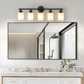 31  Modern 5-Light Vanity Bathroom Mirror Light, Frosted White Glass With Black Iron Frame, Contemporary Wall Sconce For Bedroom, Bathroom, And Dressing Room  Bulb Not Included