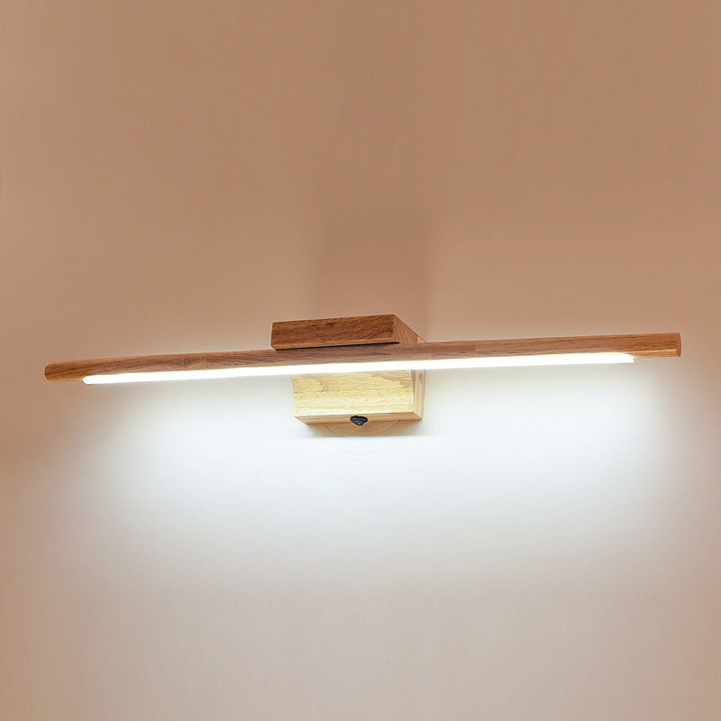 Nordic Solid Wood 110V Wall Lamp With Switch, Japanese Long Mirror