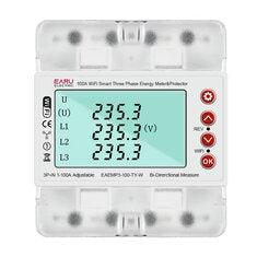 380V 100A Tuya Smart WiFi 3 Phase Bi-Directional Energy Power kWh Meter Over Under Voltage Protector Relay Switch Current Limit Work with Alexa Google Assistant