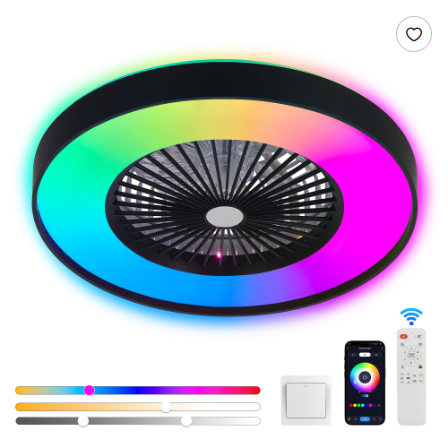 23 Inch Black Ceiling Fan Light With LED RGB Dimmable & Color Changing, APP & Remote Control, Modern Smart Ceiling...