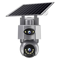 V380 6MP Dual-Lens Solar PTZ Security Camera Full-Color Night Vision Human Motion Two-Way Audio 4G WIFI AOV Monitoring Surveillance Camera for Outdoor Security